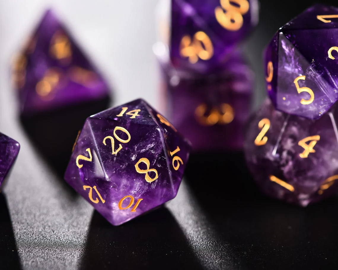 Amethyst Gemstone DnD D&D Dice Set - Image 3