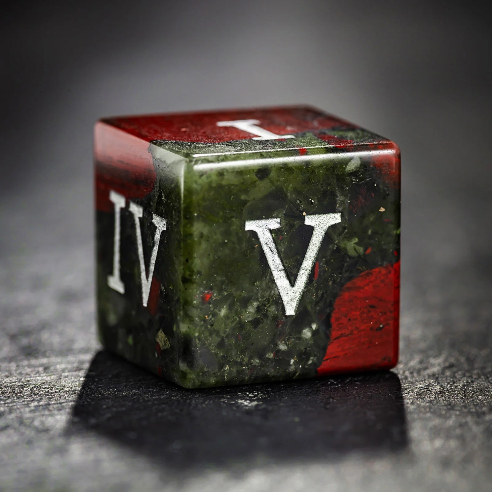 Bloodstone Gemstone Roman Numeral Dice Skull DnD D&D Dice Set - Image 3