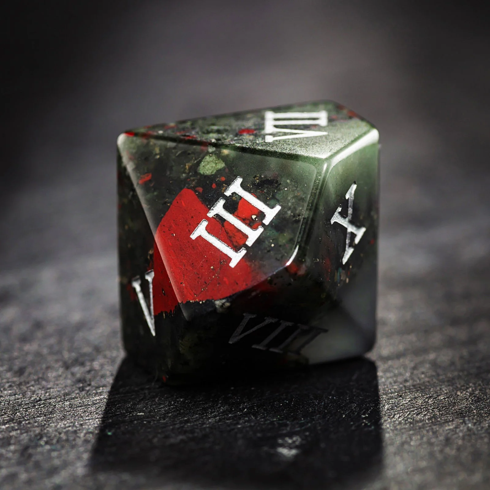 Bloodstone Gemstone Roman Numeral Dice Skull DnD D&D Dice Set - Image 4