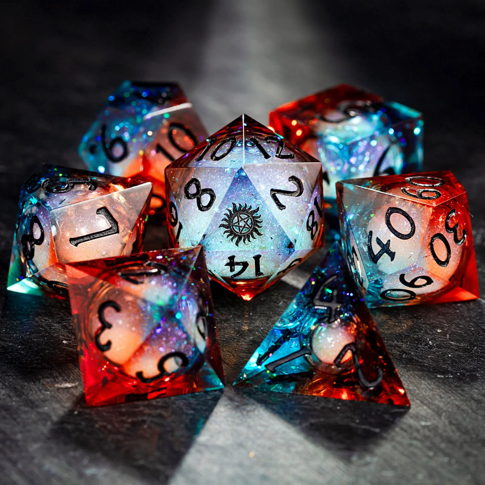 Blue Galaxy Liquid Core Resin Supernatural Anti-possession DnD D&D Dice Set - Image 4