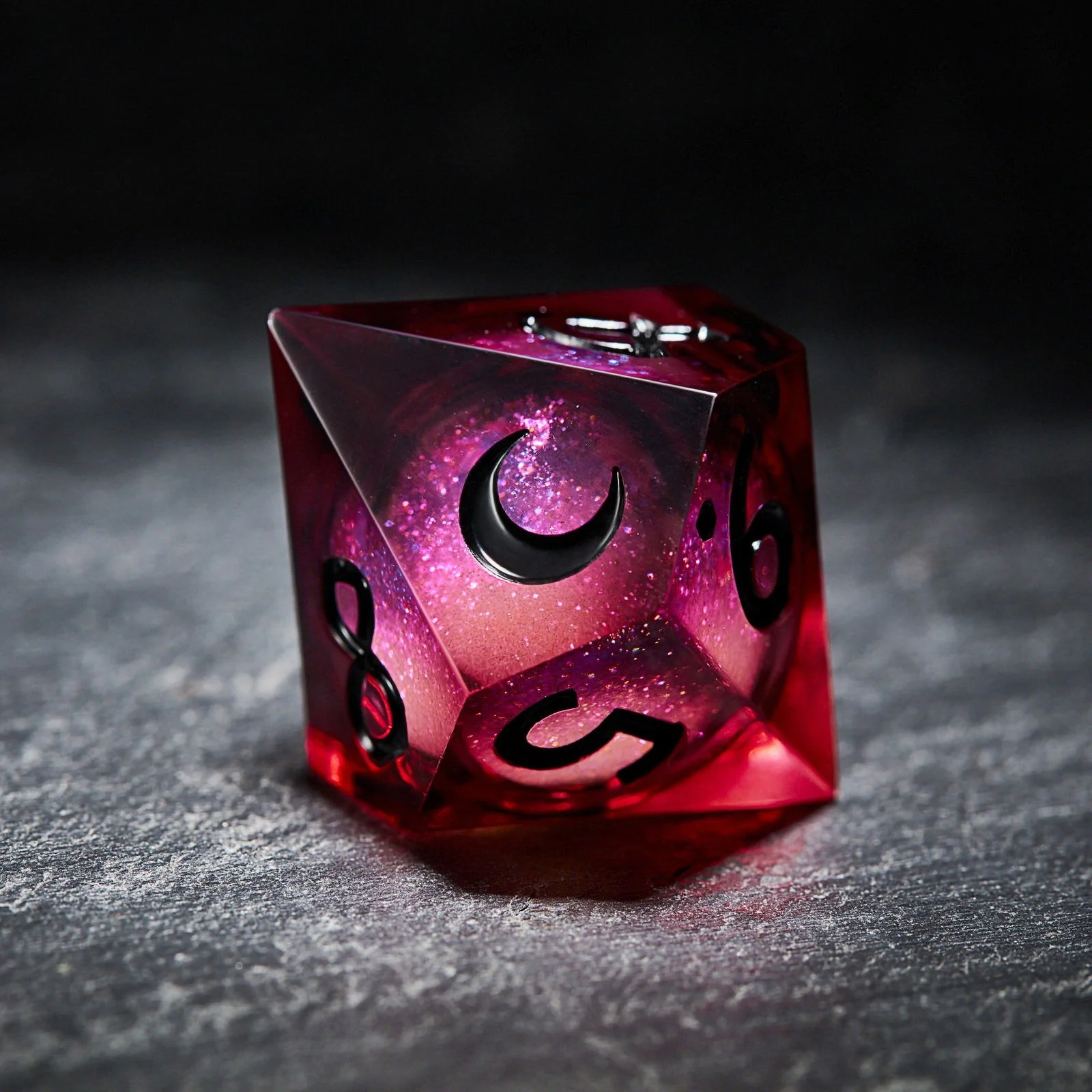Dark Red Liquid Core Resin Moon Vampire Dice D10 - Image 3
