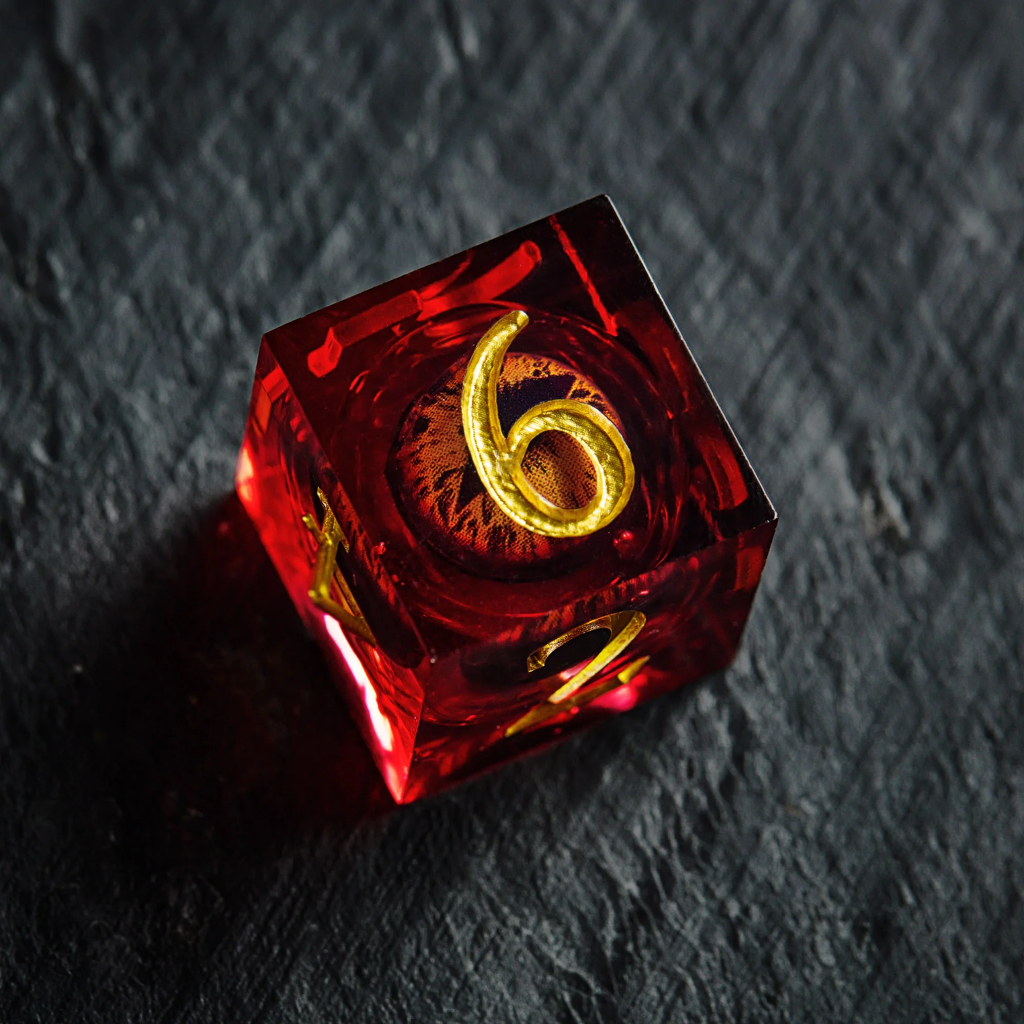 Floating Red Pupil Dragon's Eye Liquid Core Resin Flying Dragon DnD D&D Dice Set - Image 3