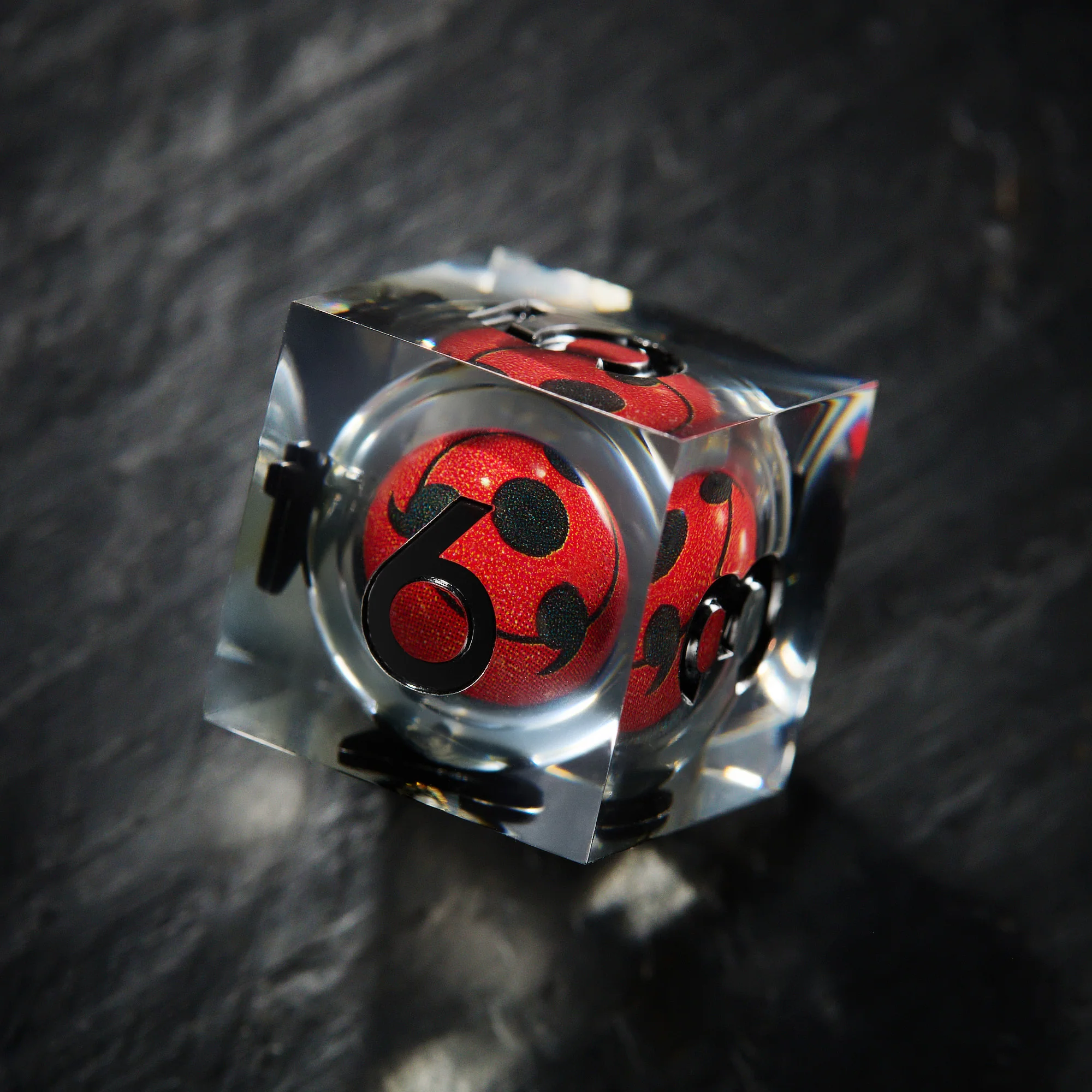Floating Red Sharingan Eye Liquid Core Resin DnD D&D Dice Set - Image 3