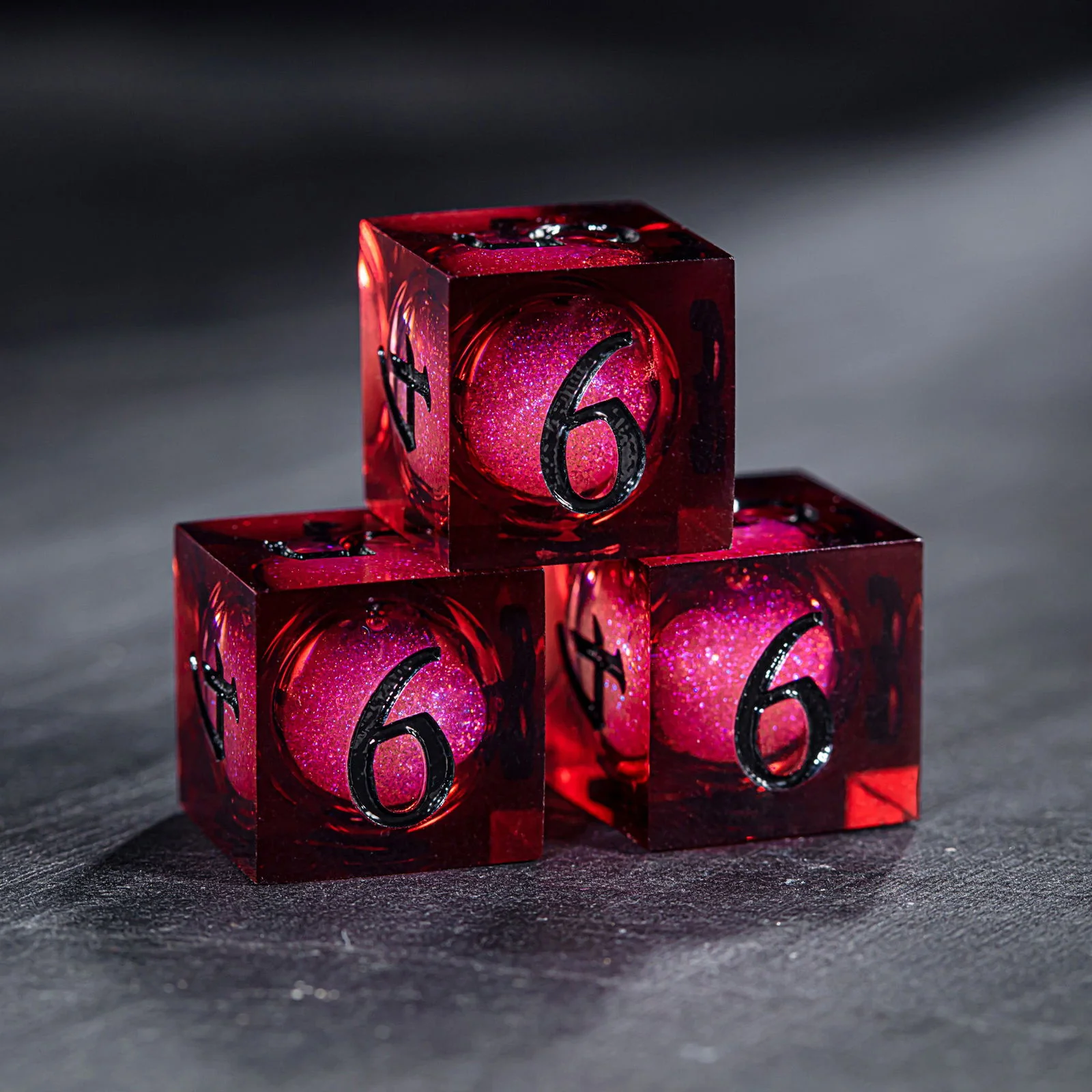 Dark Red Liquid Core Resin One Piece Luffy DnD D&D Dice Set - Image 4