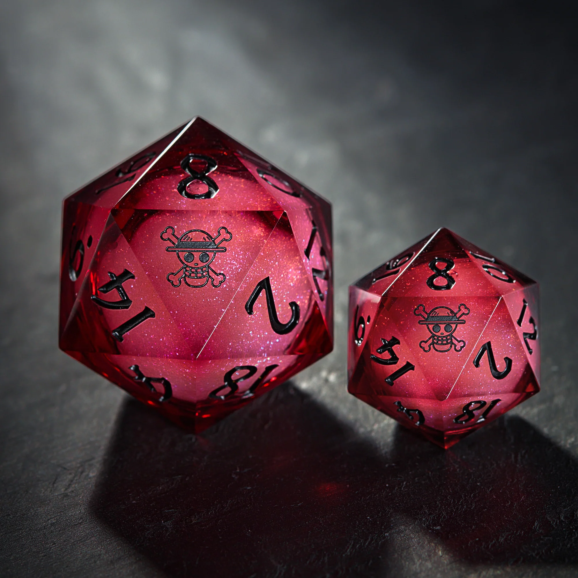 Dark Red Liquid Core Resin One Piece Luffy DnD D&D Dice Set - Image 5