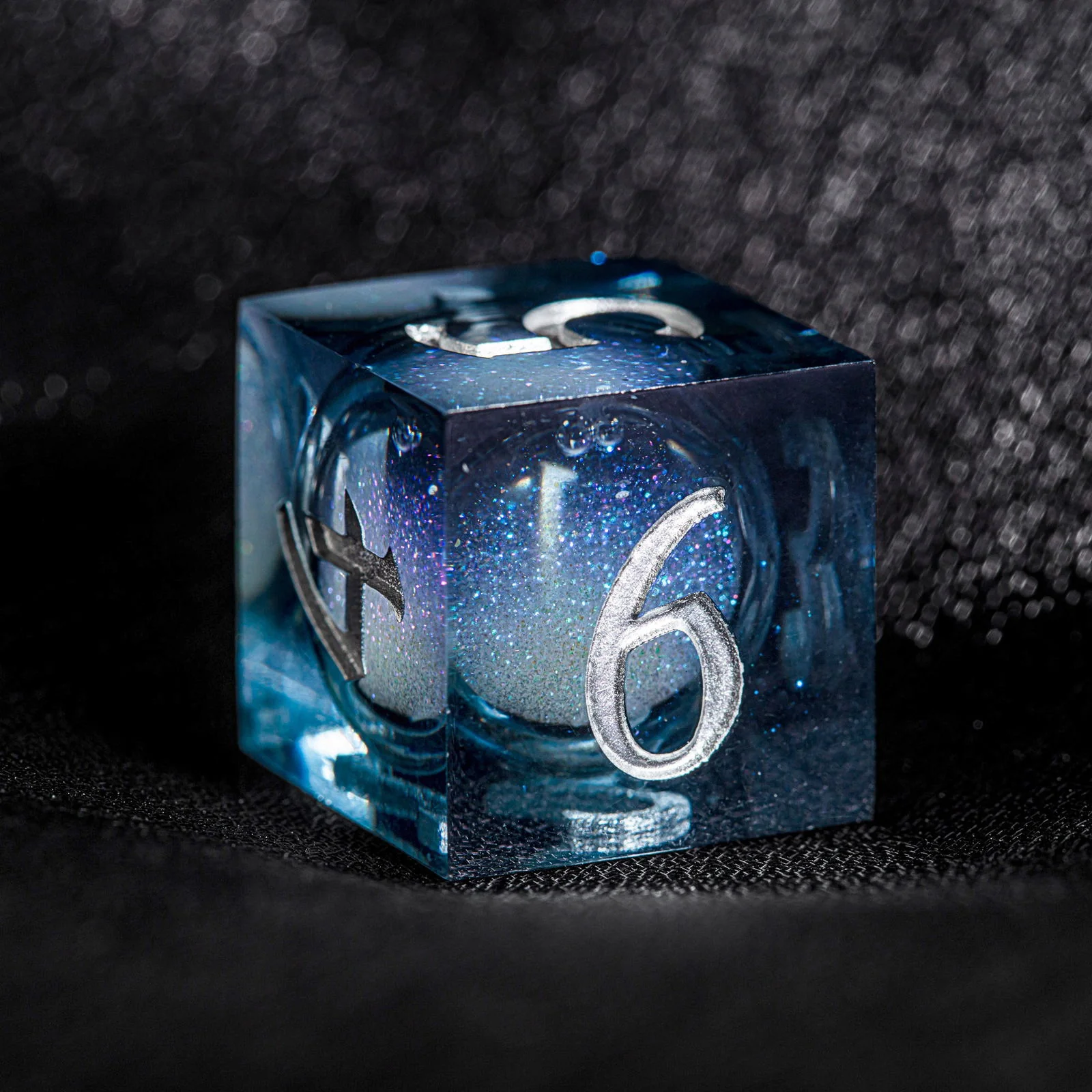 Dark Blue Liquid Core Resin Galaxy DnD D&D Dice Set - Image 3