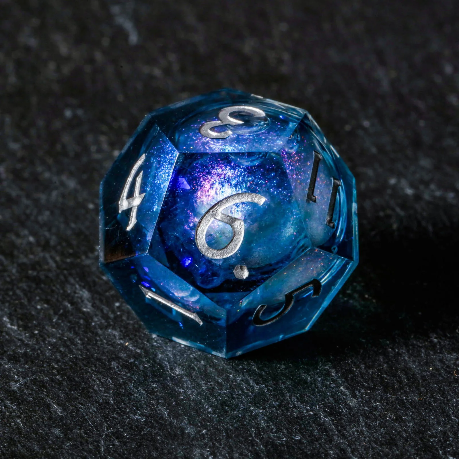 Dark Blue Liquid Core Resin Galaxy DnD D&D Dice Set - Image 5