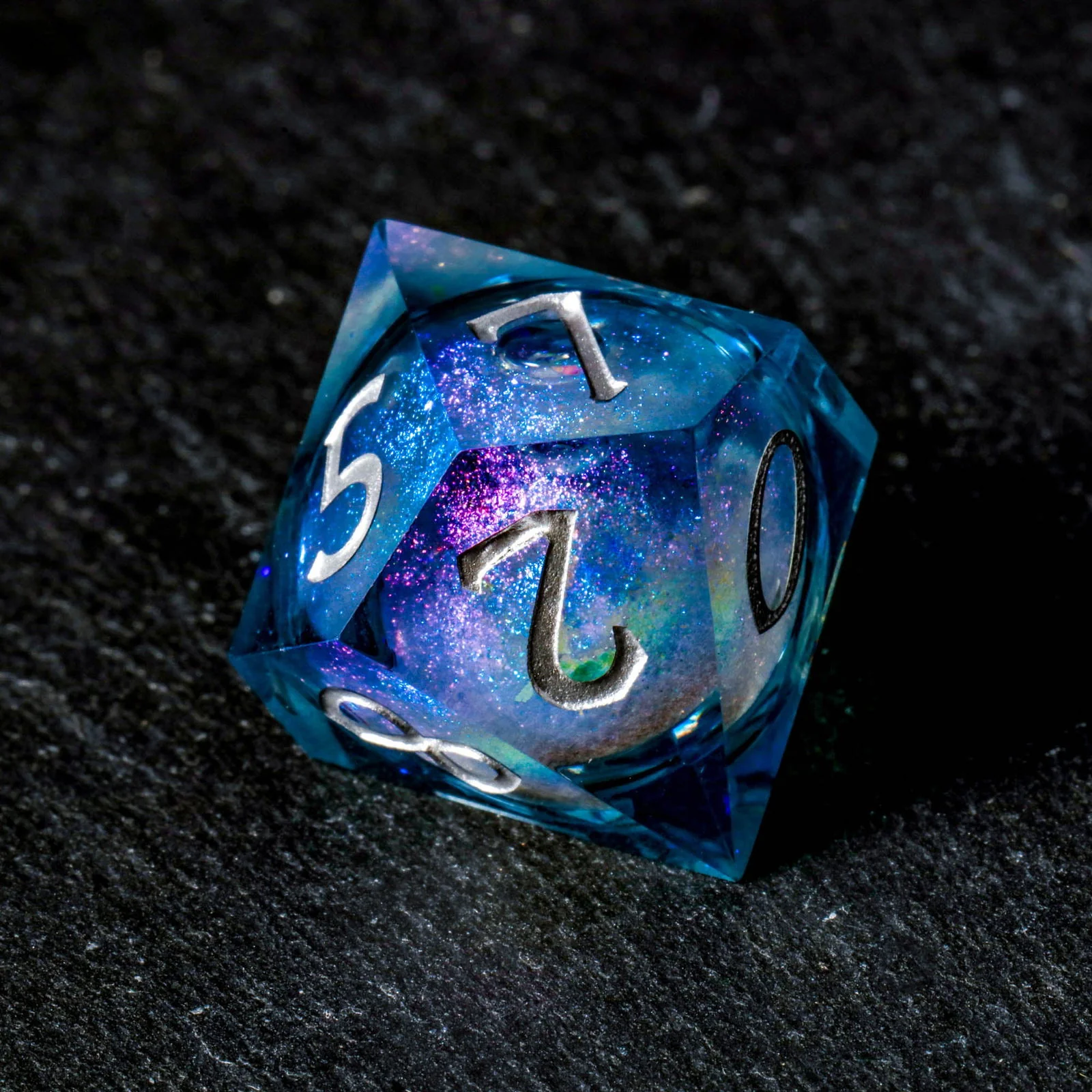 Dark Blue Liquid Core Resin Galaxy DnD D&D Dice Set - Image 6