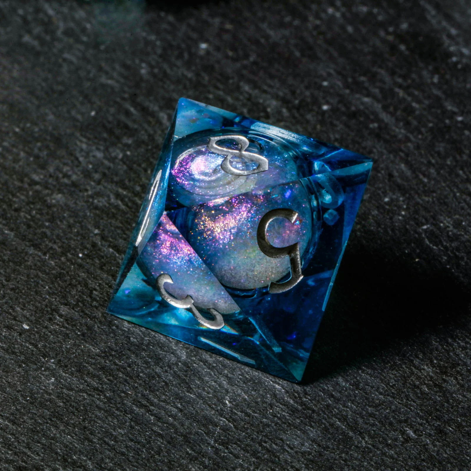 Dark Blue Liquid Core Resin Galaxy DnD D&D Dice Set - Image 7