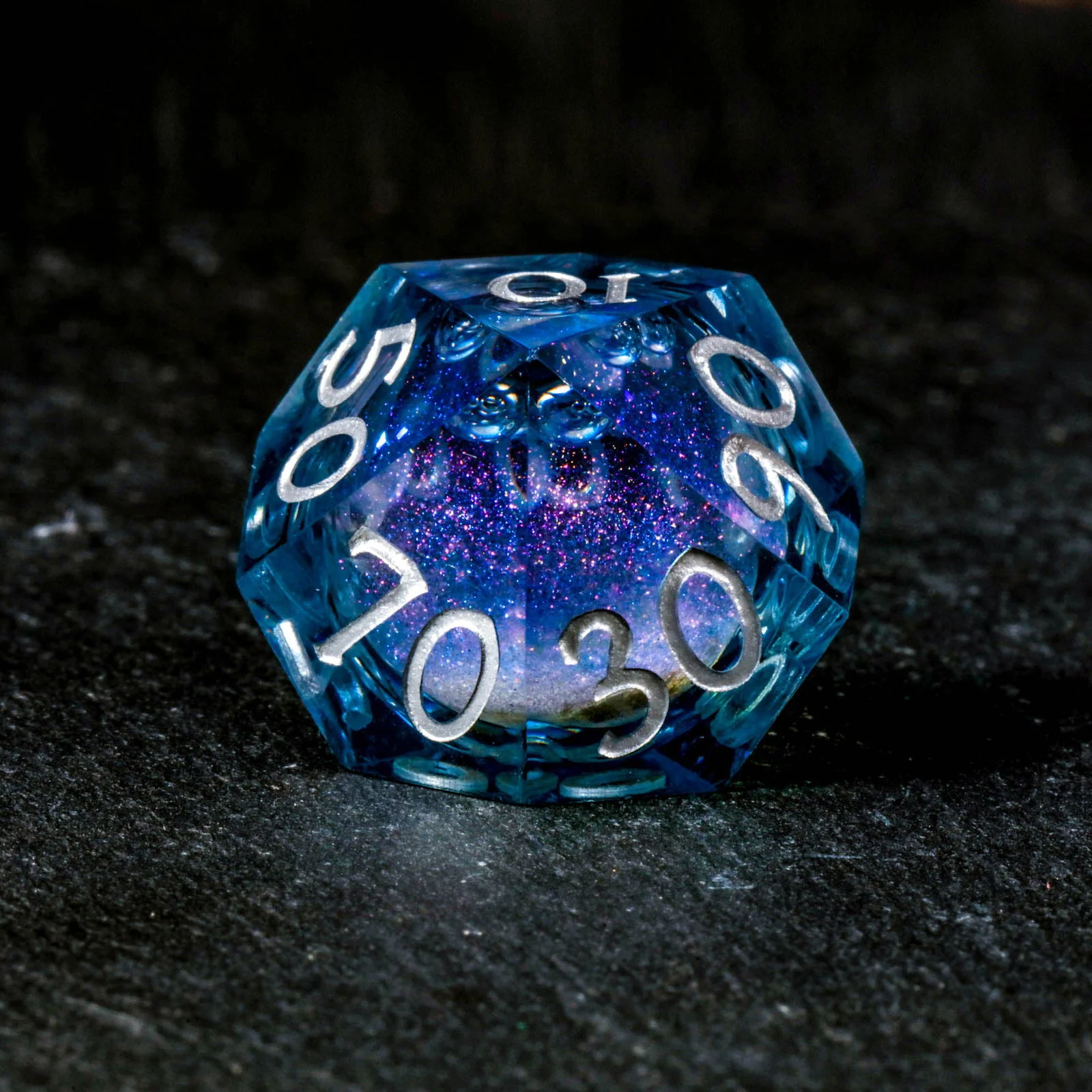 Dark Blue Liquid Core Resin Galaxy DnD D&D Dice Set - Image 9