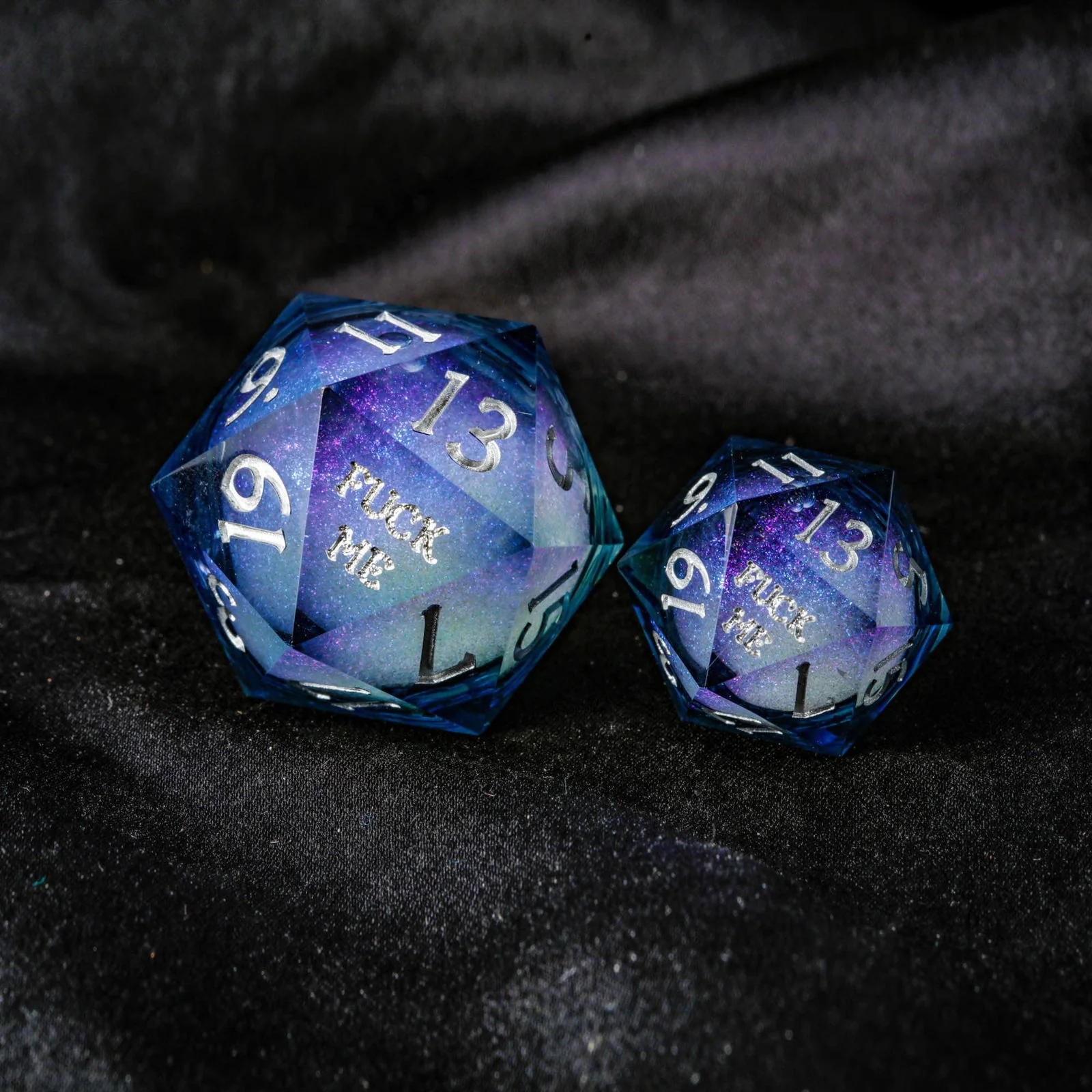 Dark Blue Liquid Core Resin Galaxy Dice F Word DnD D&D Dice Set - Image 10