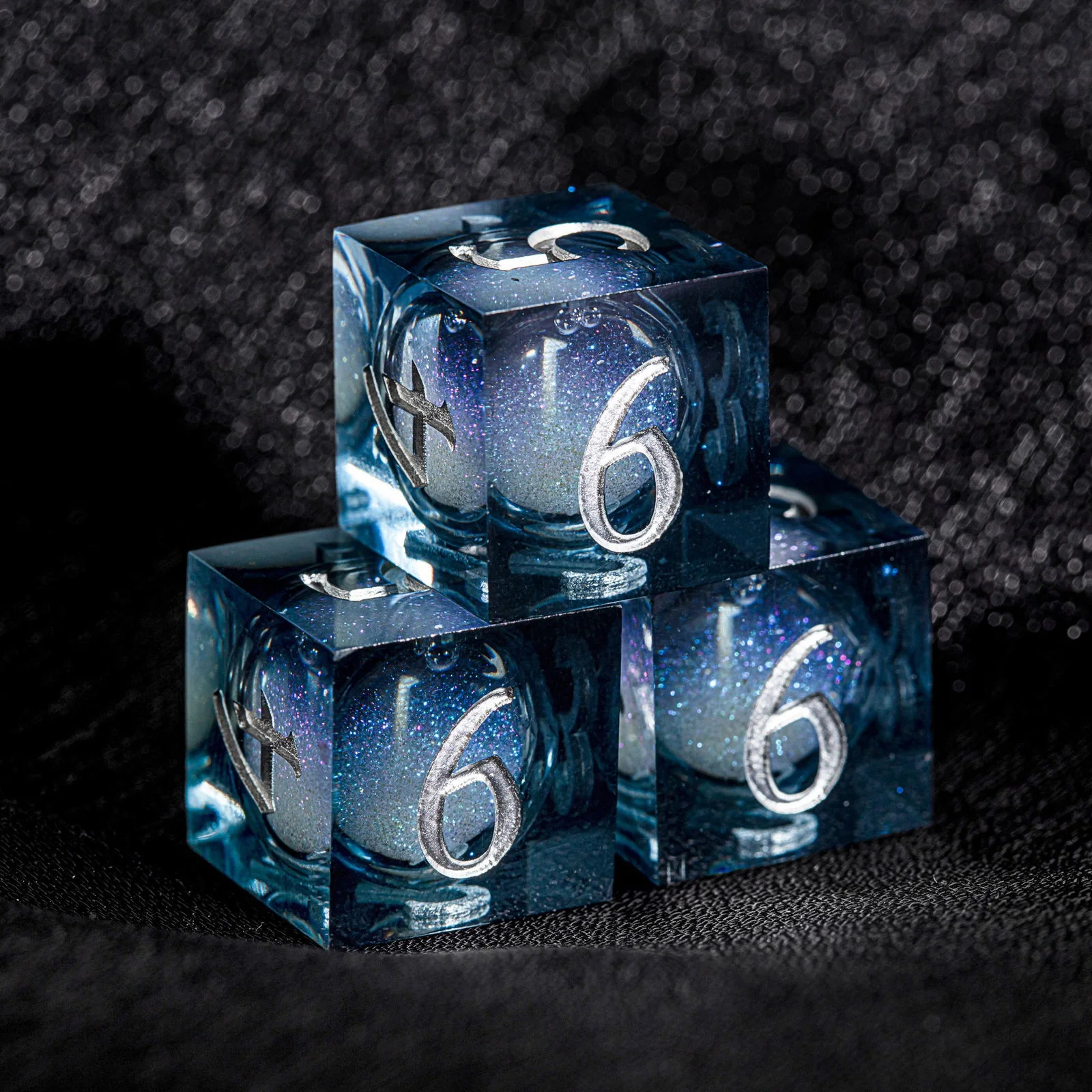 Dark Blue Liquid Core Resin Galaxy Dice F Word DnD D&D Dice Set - Image 3