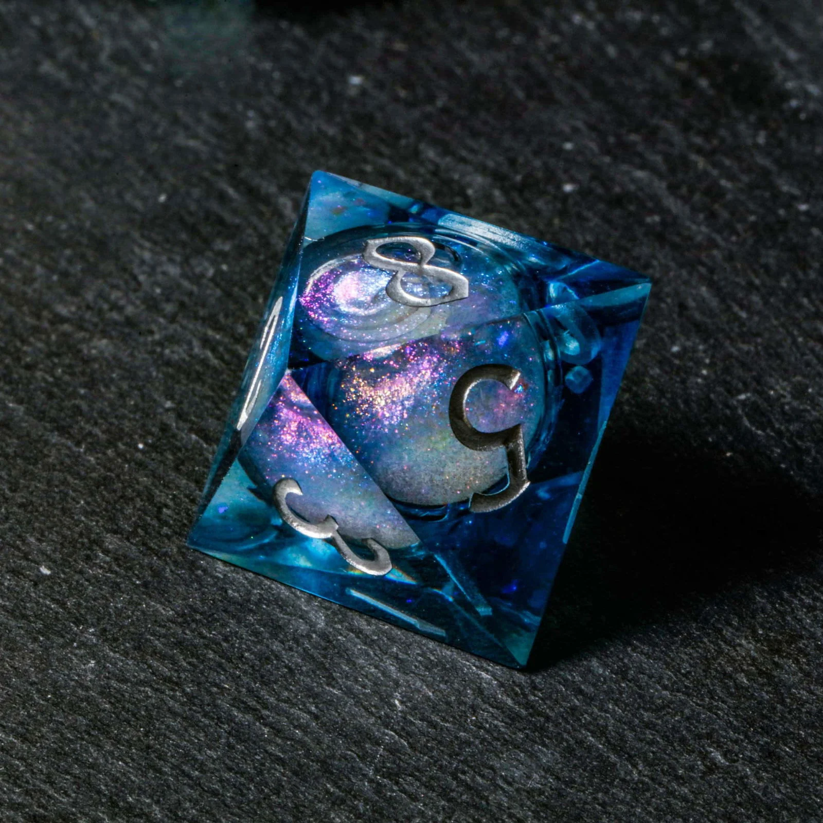 Dark Blue Liquid Core Resin Galaxy Dice F Word DnD D&D Dice Set - Image 5