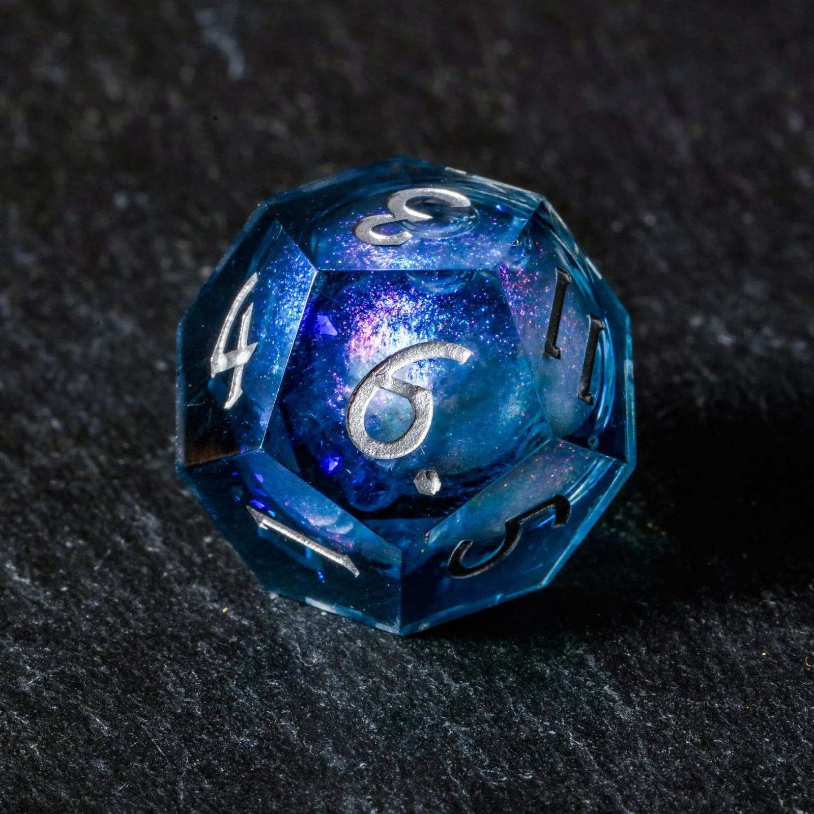Dark Blue Liquid Core Resin Galaxy Dice F Word DnD D&D Dice Set - Image 7