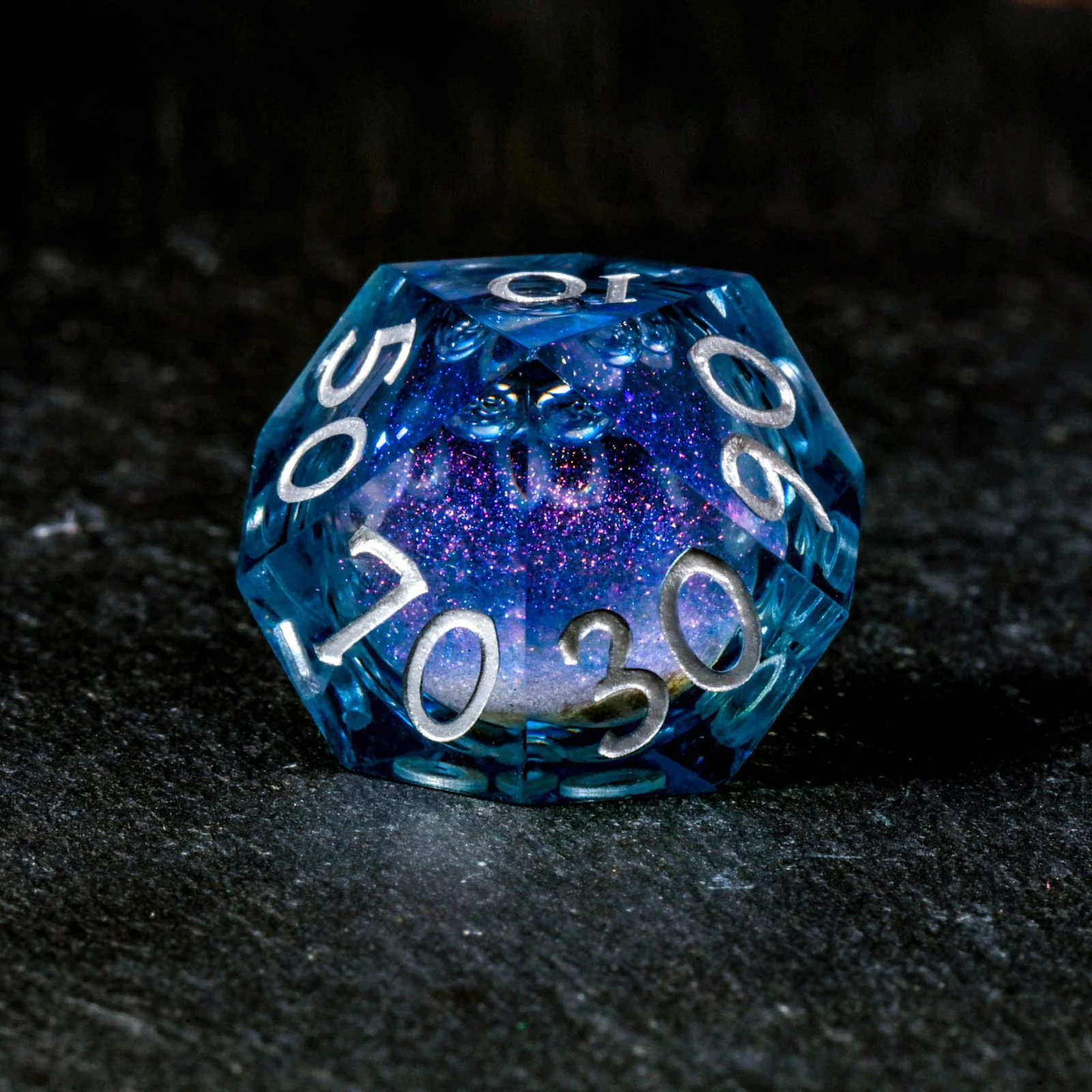 Dark Blue Liquid Core Resin Galaxy Dice F Word DnD D&D Dice Set - Image 9