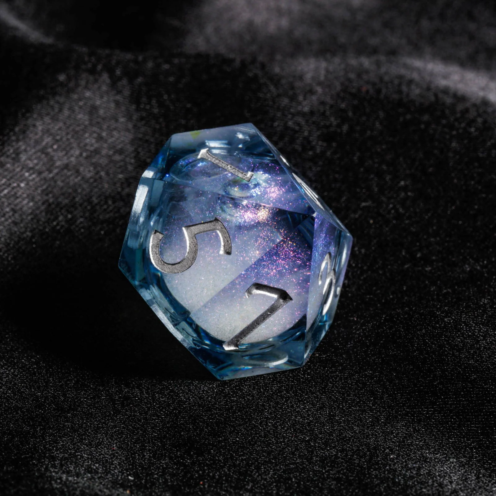 Dark Blue Liquid Core Resin Galaxy Dice Moon DnD D&D Dice Set - Image 3