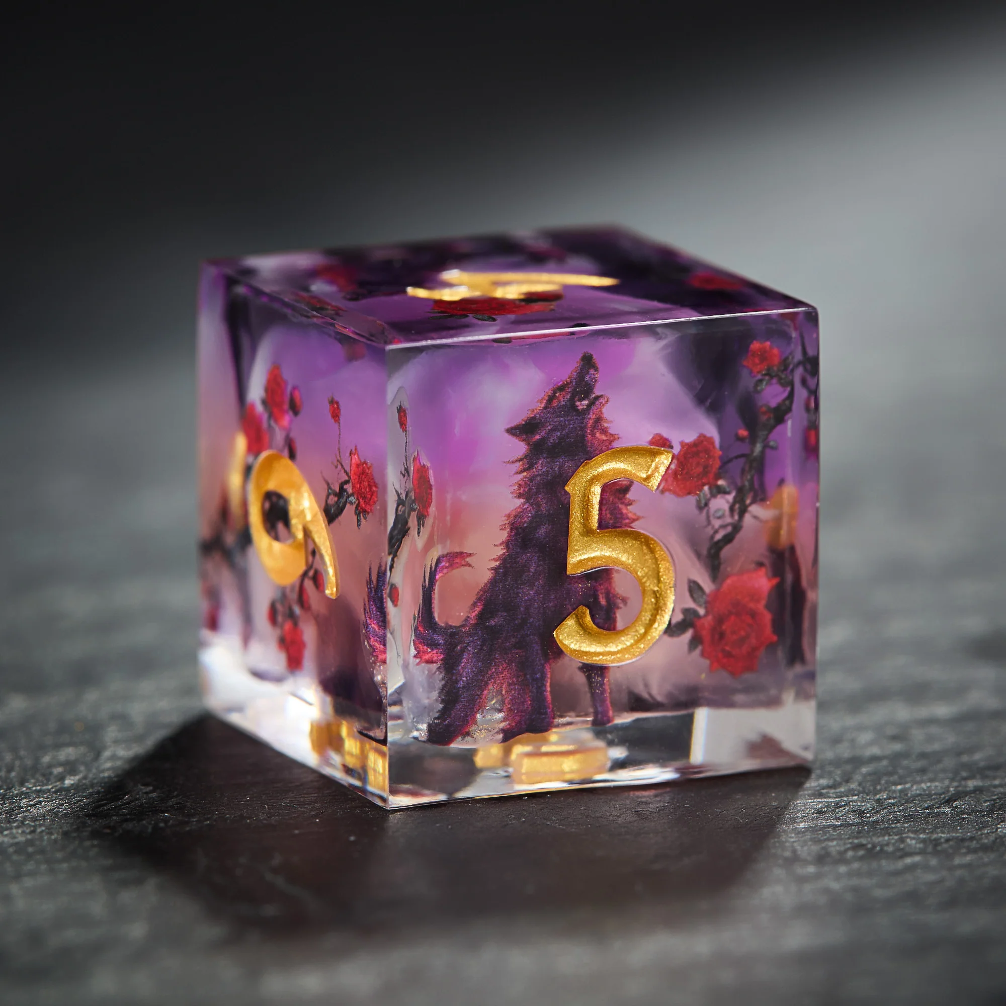Mystical Black Wolf Rose Resin DnD D&D Dice Set - Image 3