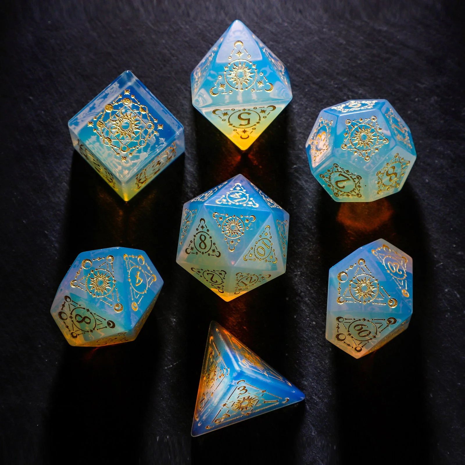 Opalite Gemstone Astrology Motif DnD D&D Dice Set - Image 5