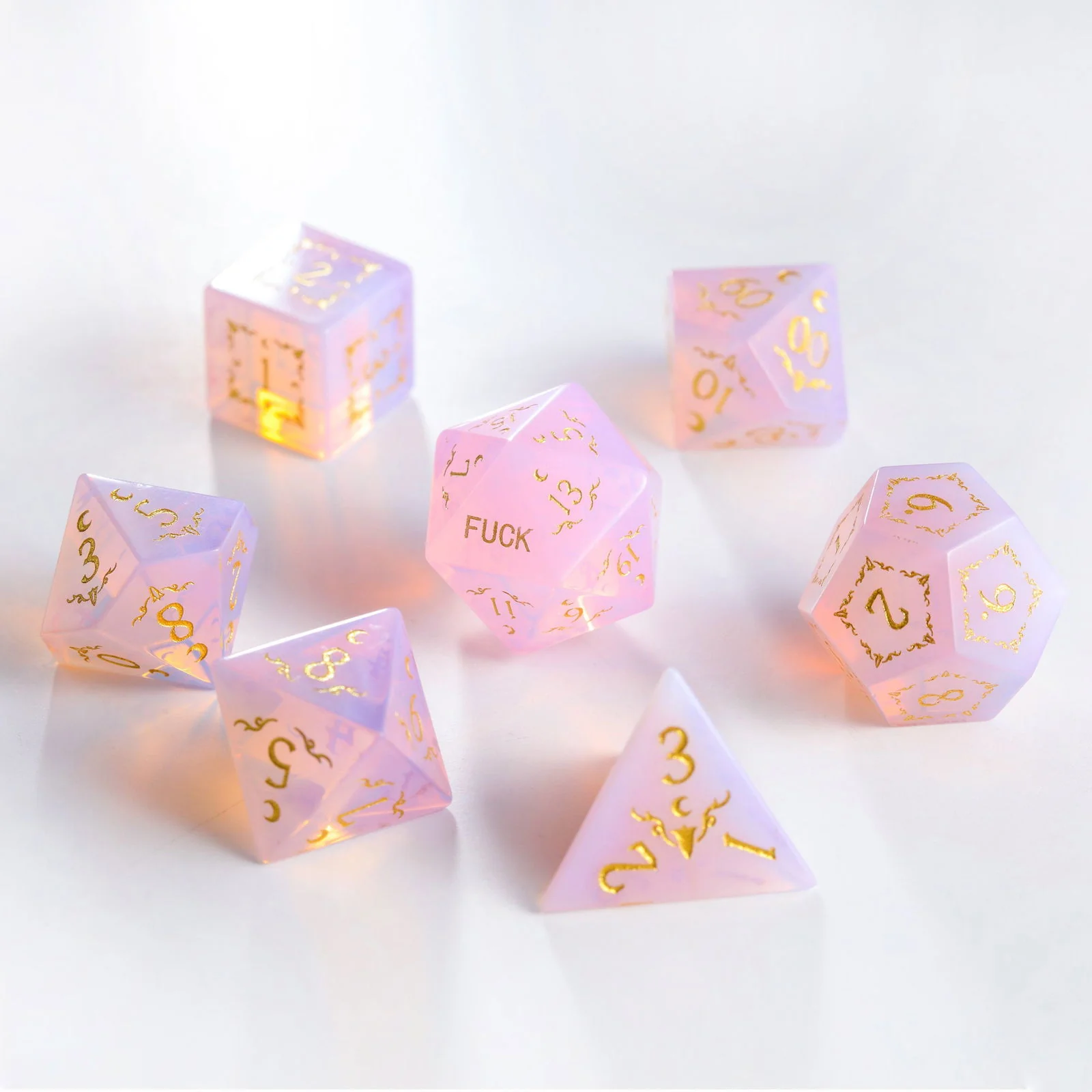 Pink Opalite Gemstone Bunny F Word DnD D&D Dice Set - Image 3