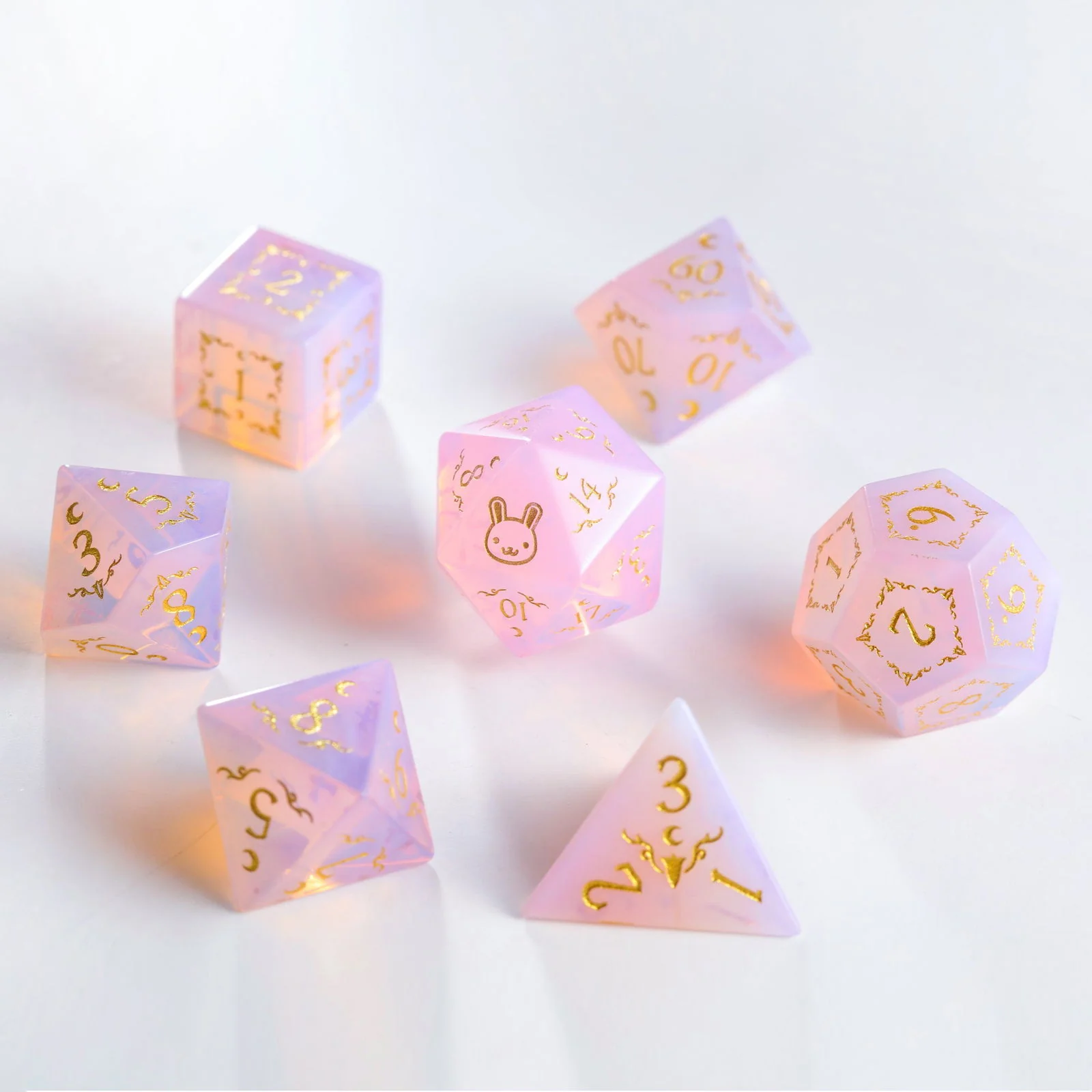 Pink Opalite Gemstone Bunny F Word DnD D&D Dice Set - Image 4