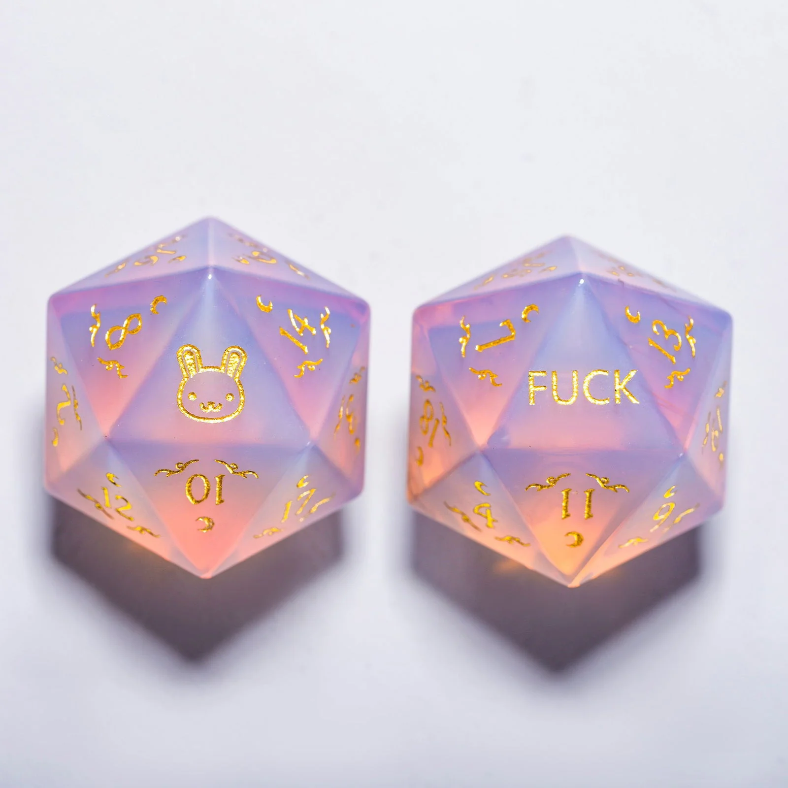 Pink Opalite Gemstone Bunny F Word DnD D&D Dice Set - Image 5