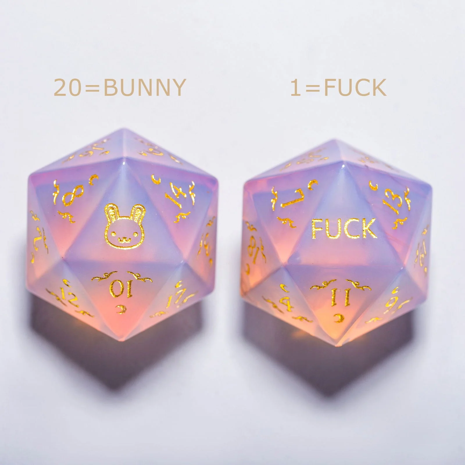 Pink Opalite Gemstone Bunny F Word DnD D&D Dice Set - Image 6