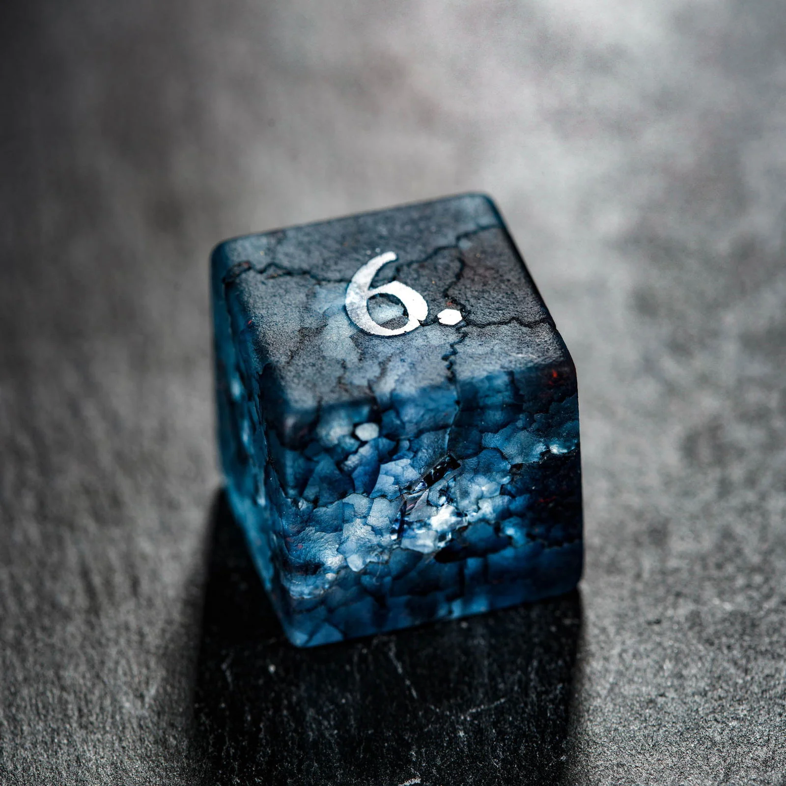 Raised Dark Blue Lightning Glass Moon DnD D&D Dice Set - Image 3