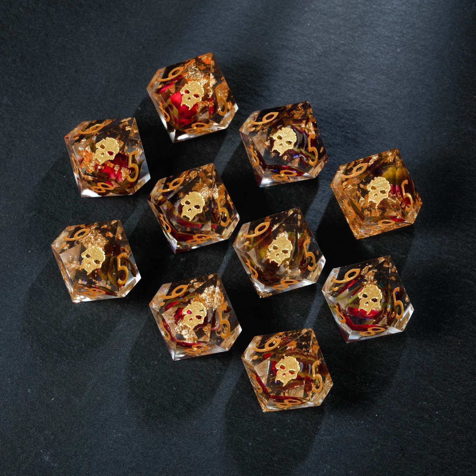 Rose Bud Glitter Resin Vampire Dice D10 - Image 3