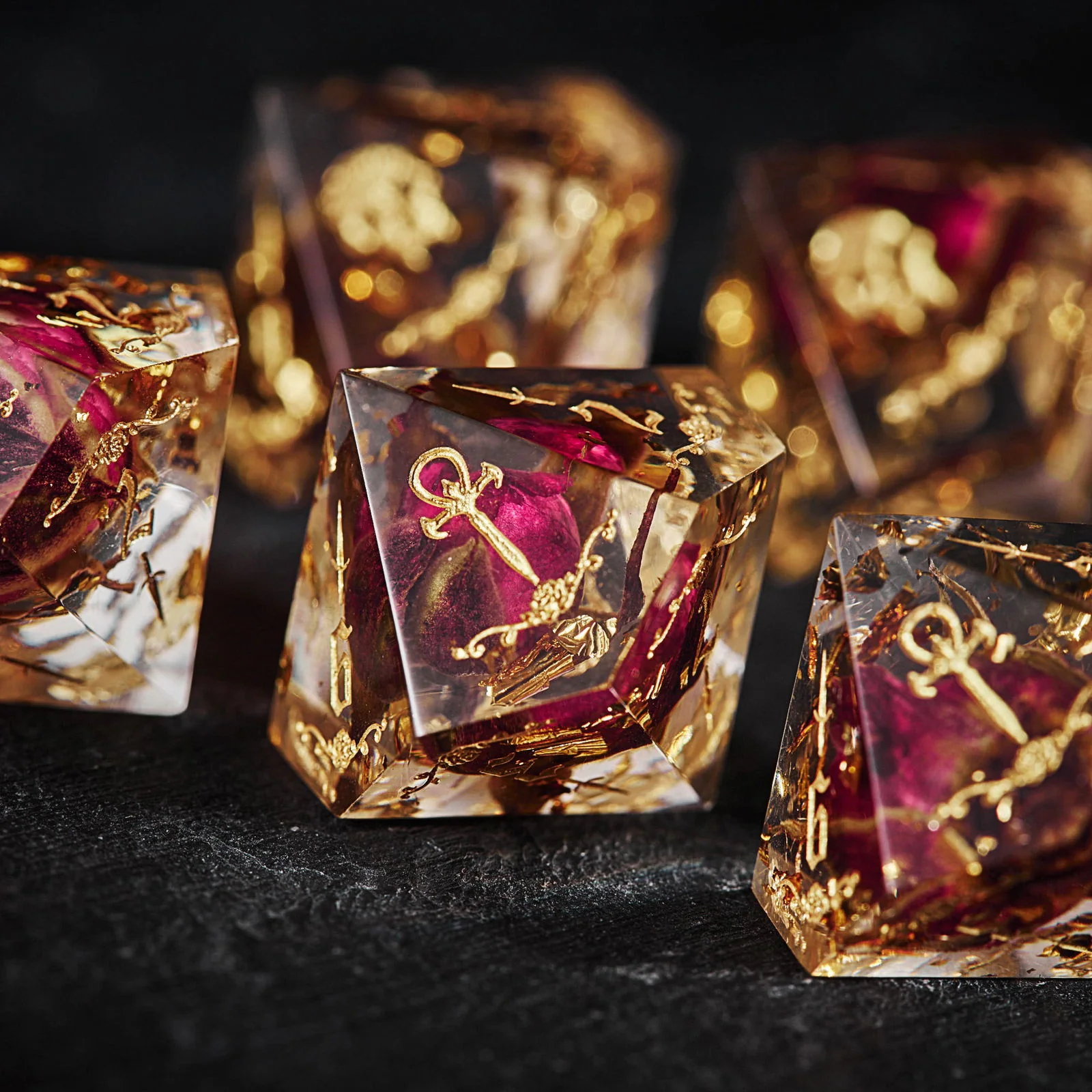 Rose Bud Glitter Resin Vampire Dice D10 - Image 4