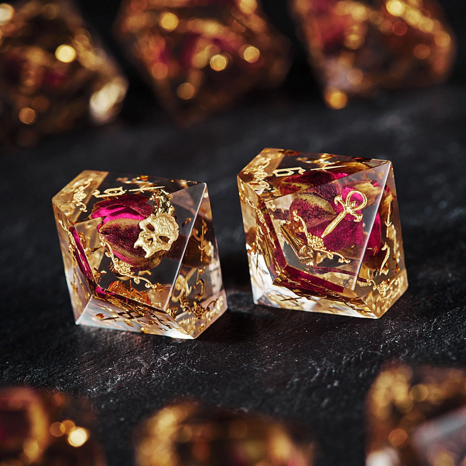 Rose Bud Glitter Resin Vampire Dice D10 - Image 6