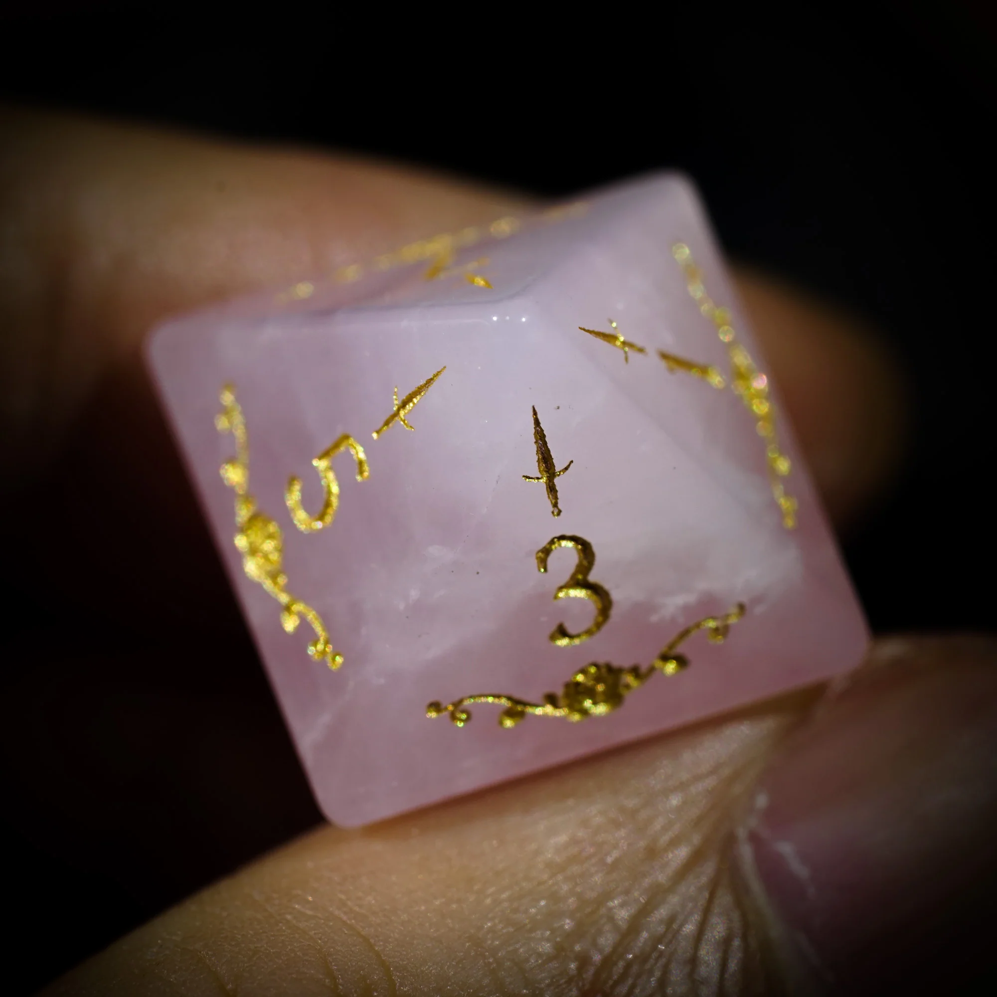 Rose Quartz Gemstone Rogue Rose Motif DnD D&D Dice Set - Image 8