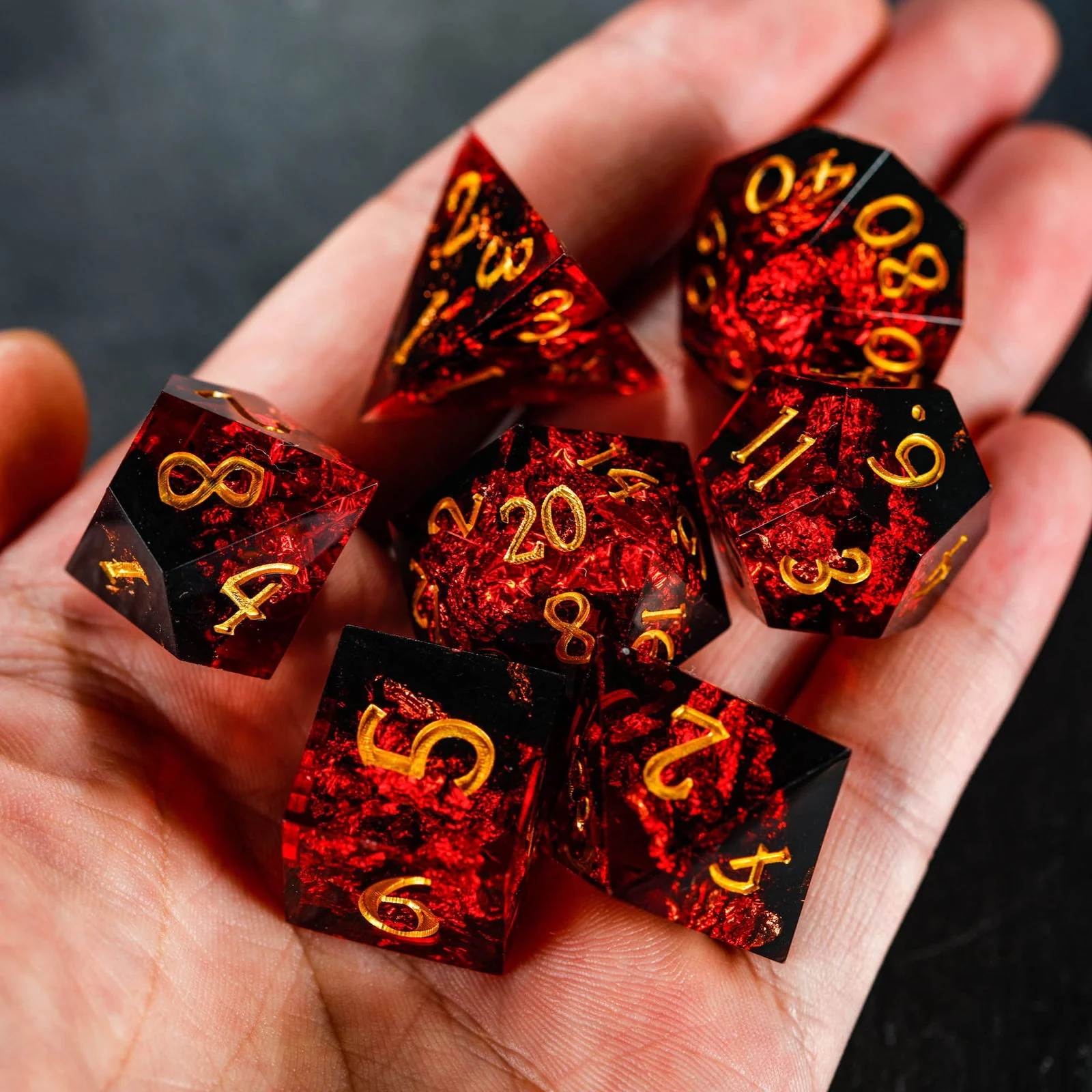 Black Red Resin DnD D&D Dice Set - Image 5