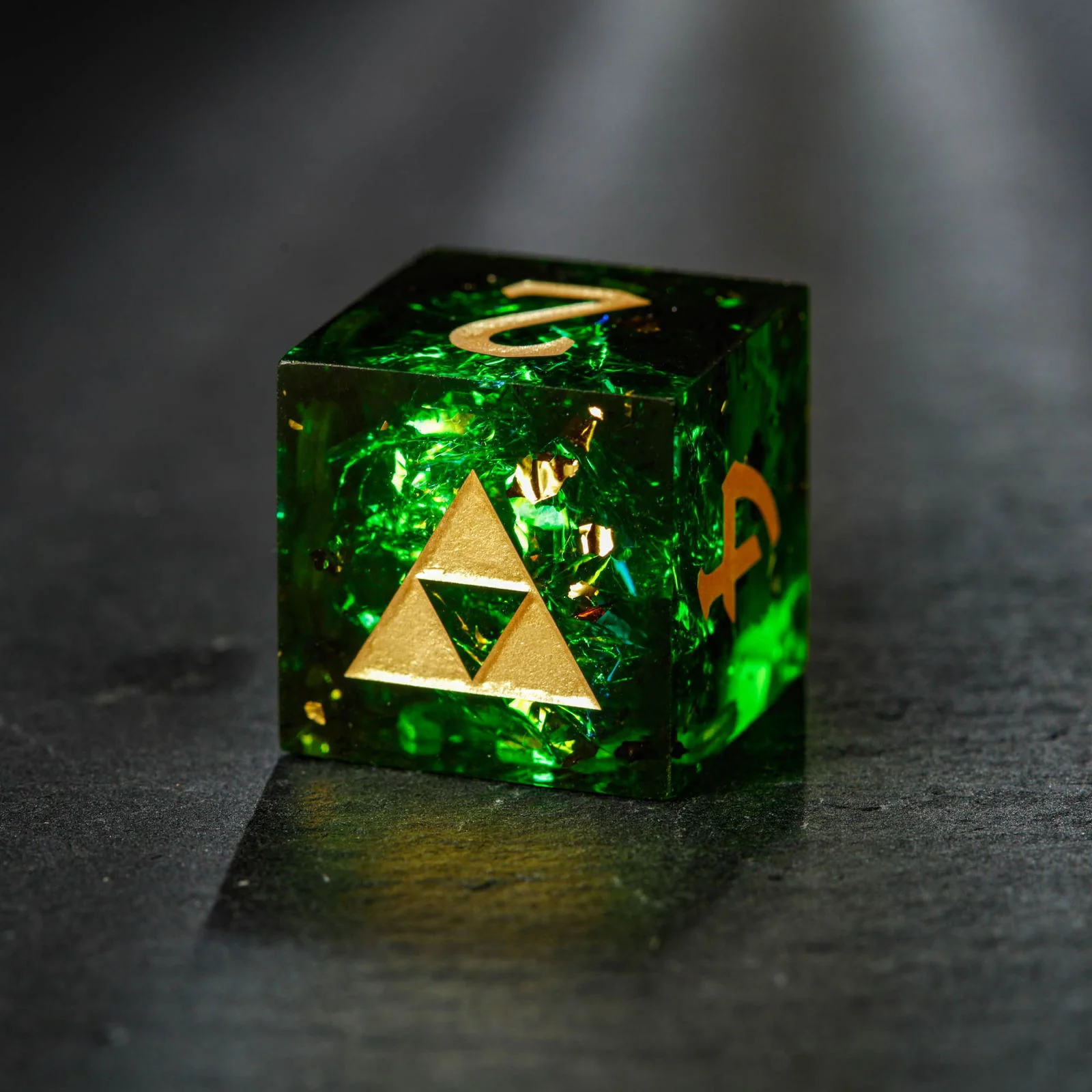 Dark Green Glitter Resin All Zelda DnD D&D Dice Set - Image 3