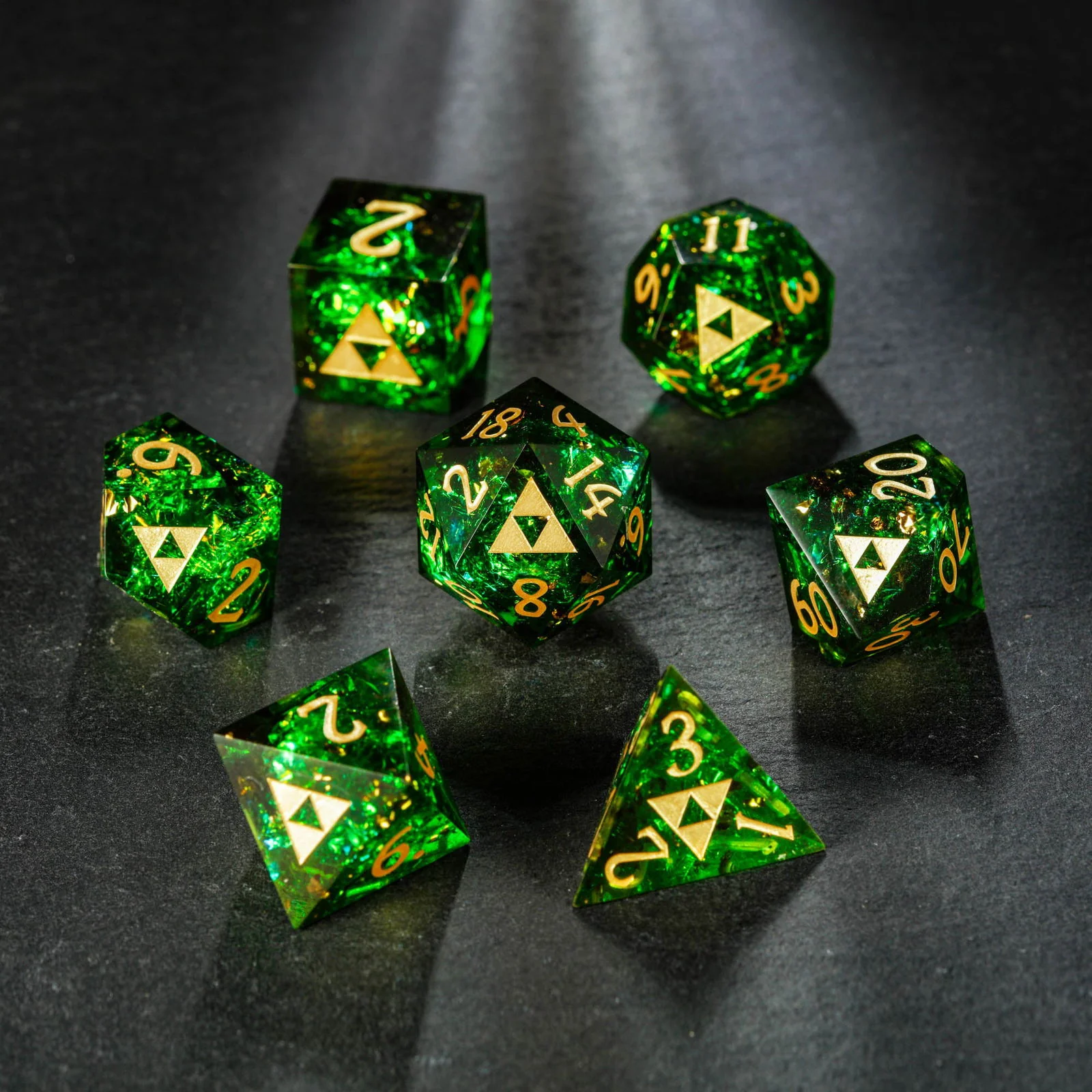 Dark Green Glitter Resin All Zelda DnD D&D Dice Set - Image 4