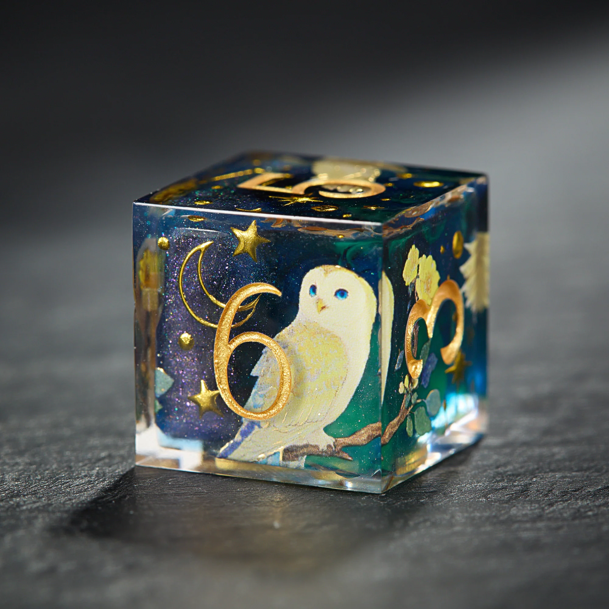Starry Night Owl Resin DnD D&D Dice Set - Image 3