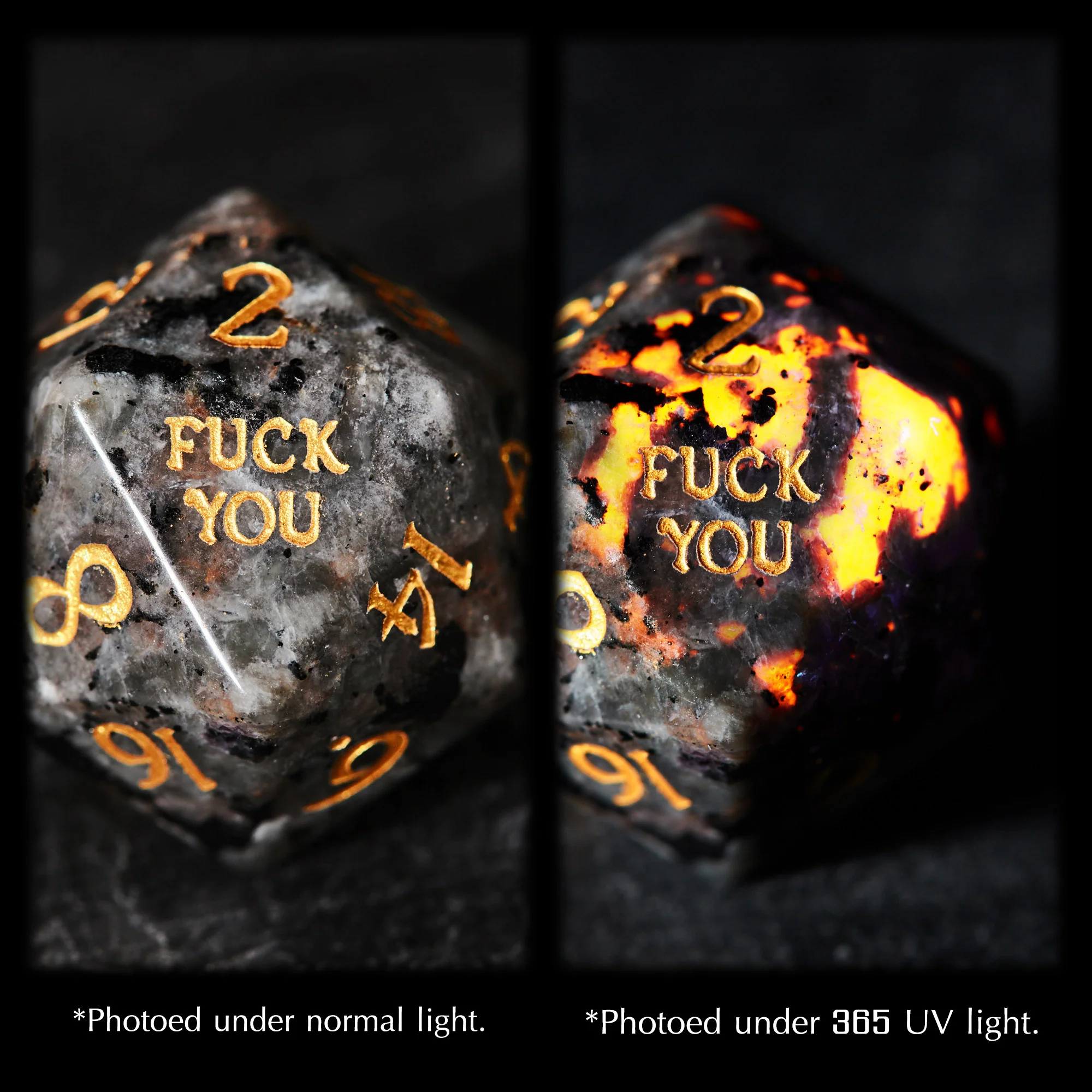 Yooperlite UV Reactive Gemstone F Word DnD D&D Dice Set - Image 7